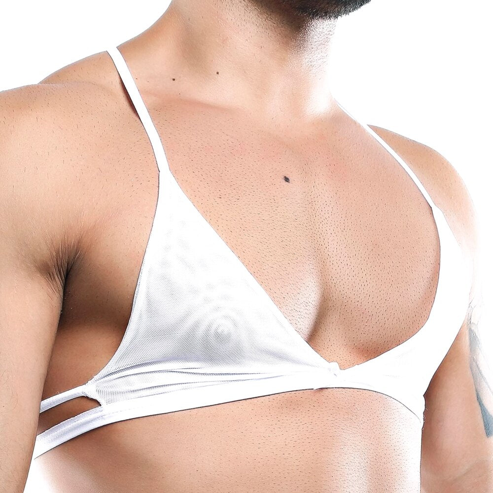 SALE - Mens Bra Top with Lace Active Back White
