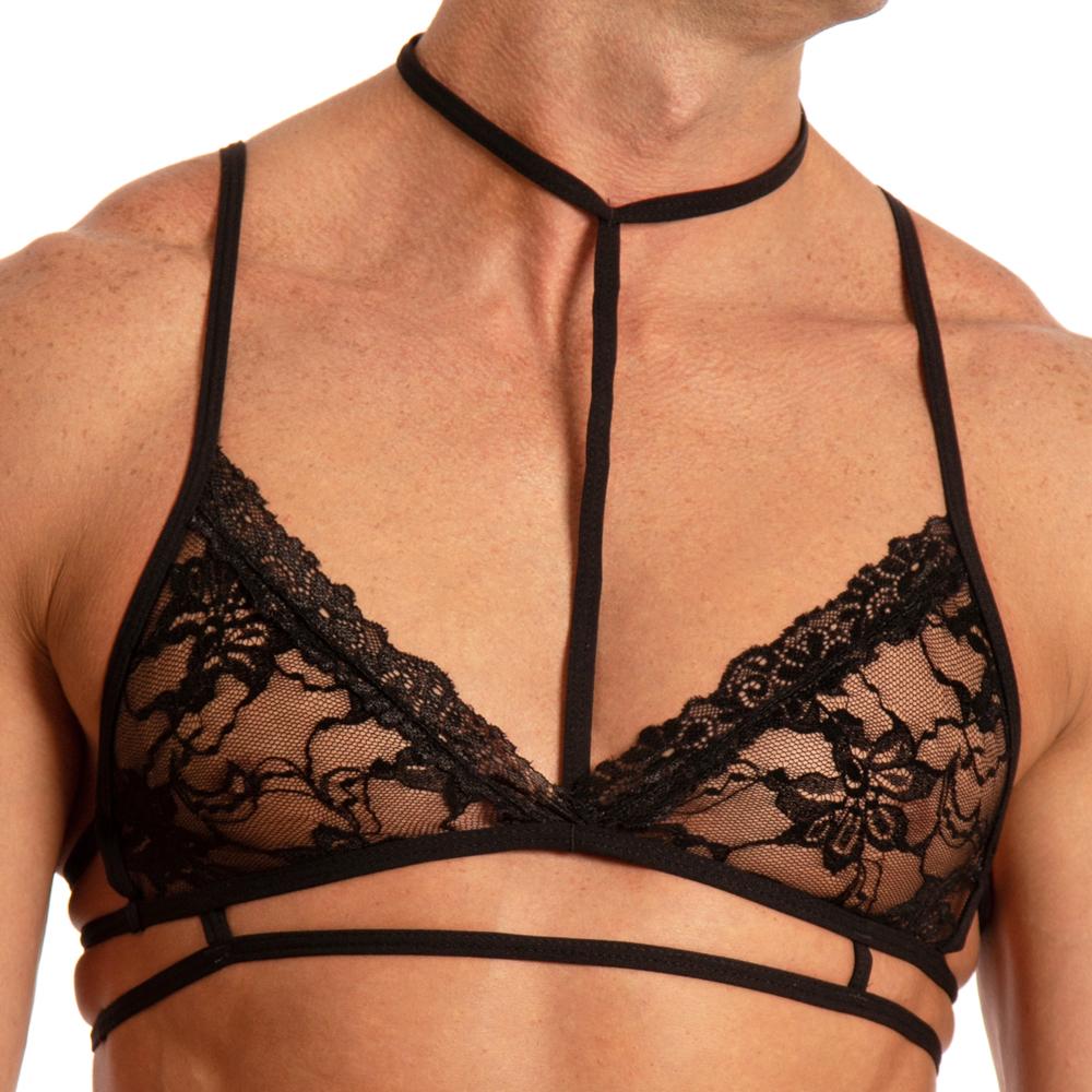 Mens Secret Male Choker Lace Bra Top Black