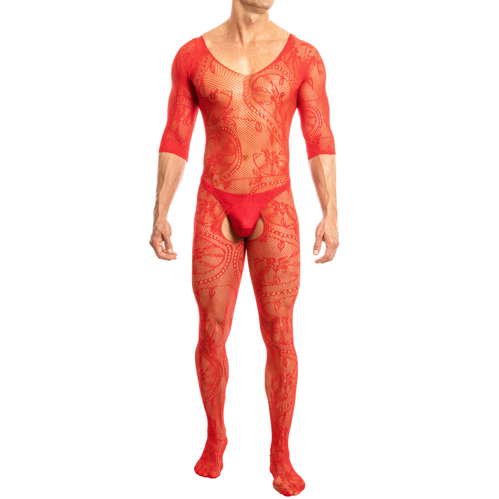 Secret Male SMC004 Lace Long Sleeve Bodystocking Red
