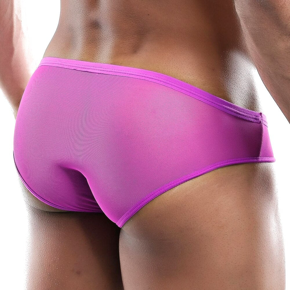 SALE - Mens Sheer Mesh & Lace Pouch Bikini Brief Fuchsia