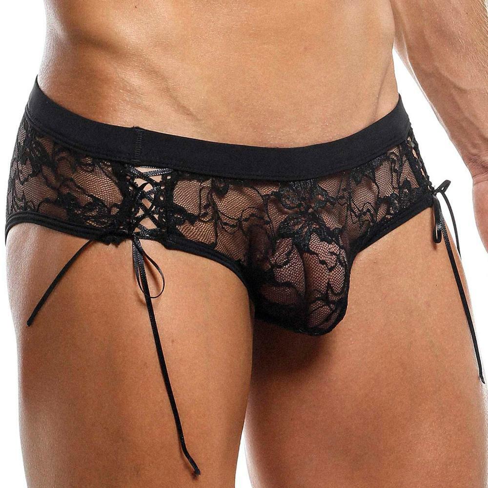 Secret Male Lace Brief for Men with Lace-up Sides Underwear Black