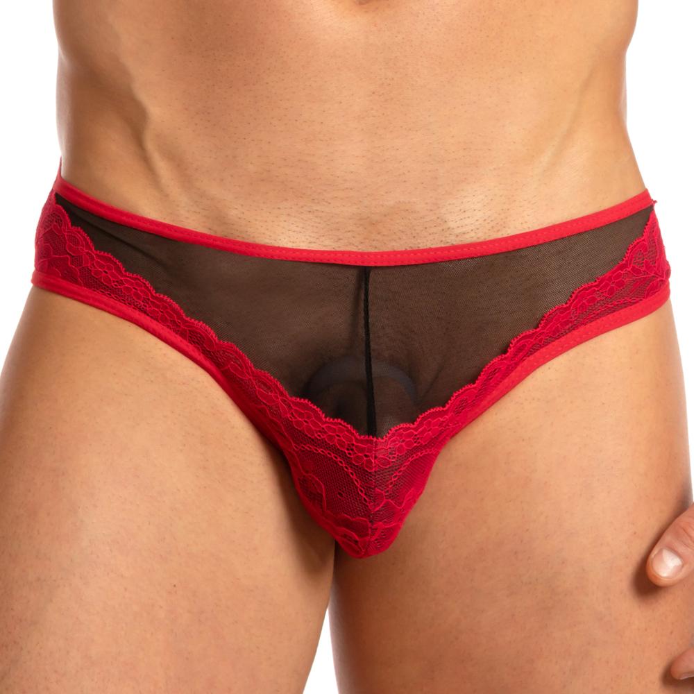 Mens Secret Male French Maid Bikini Brief Black & Red