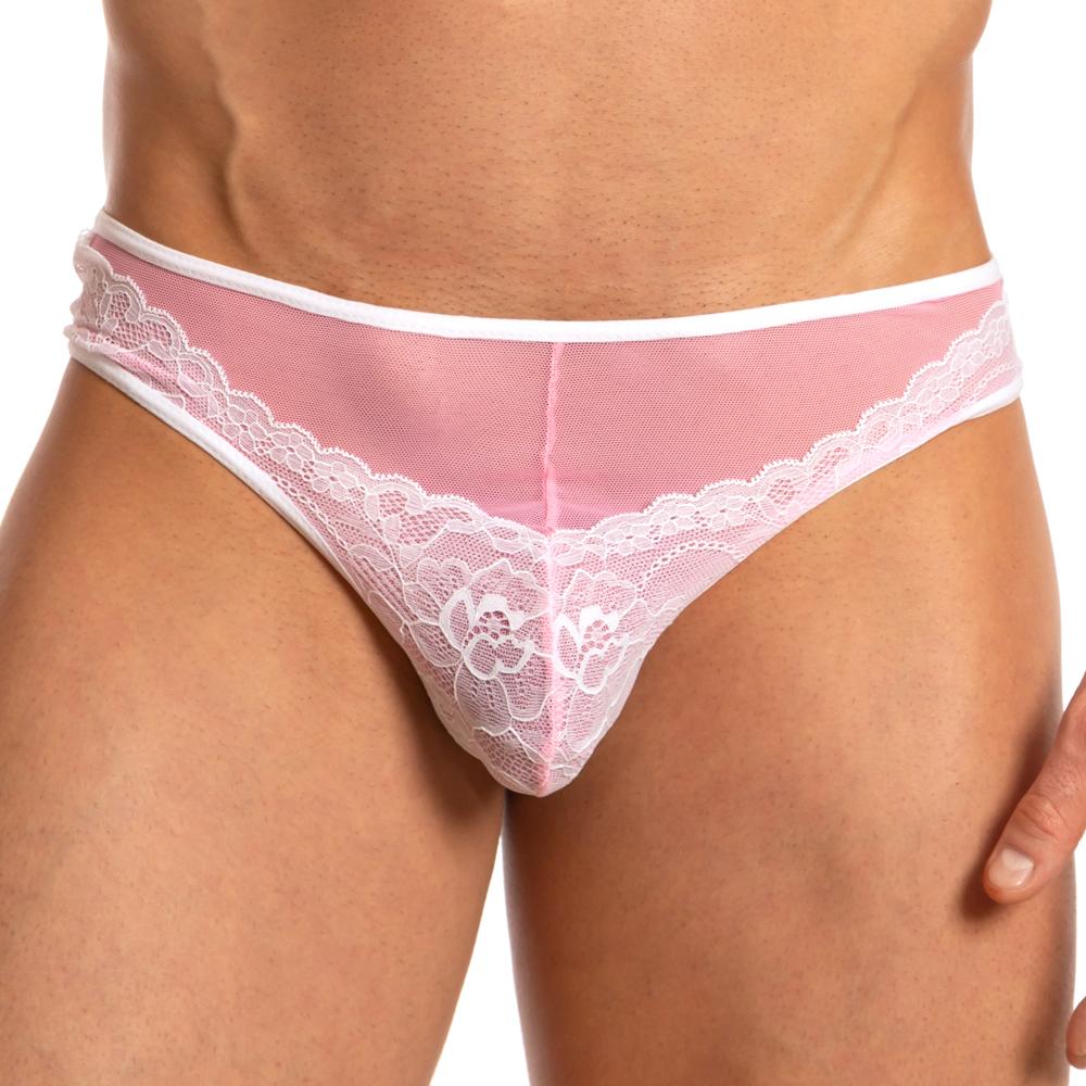 Mens Secret Male French Maid Bikini Brief White & Pink