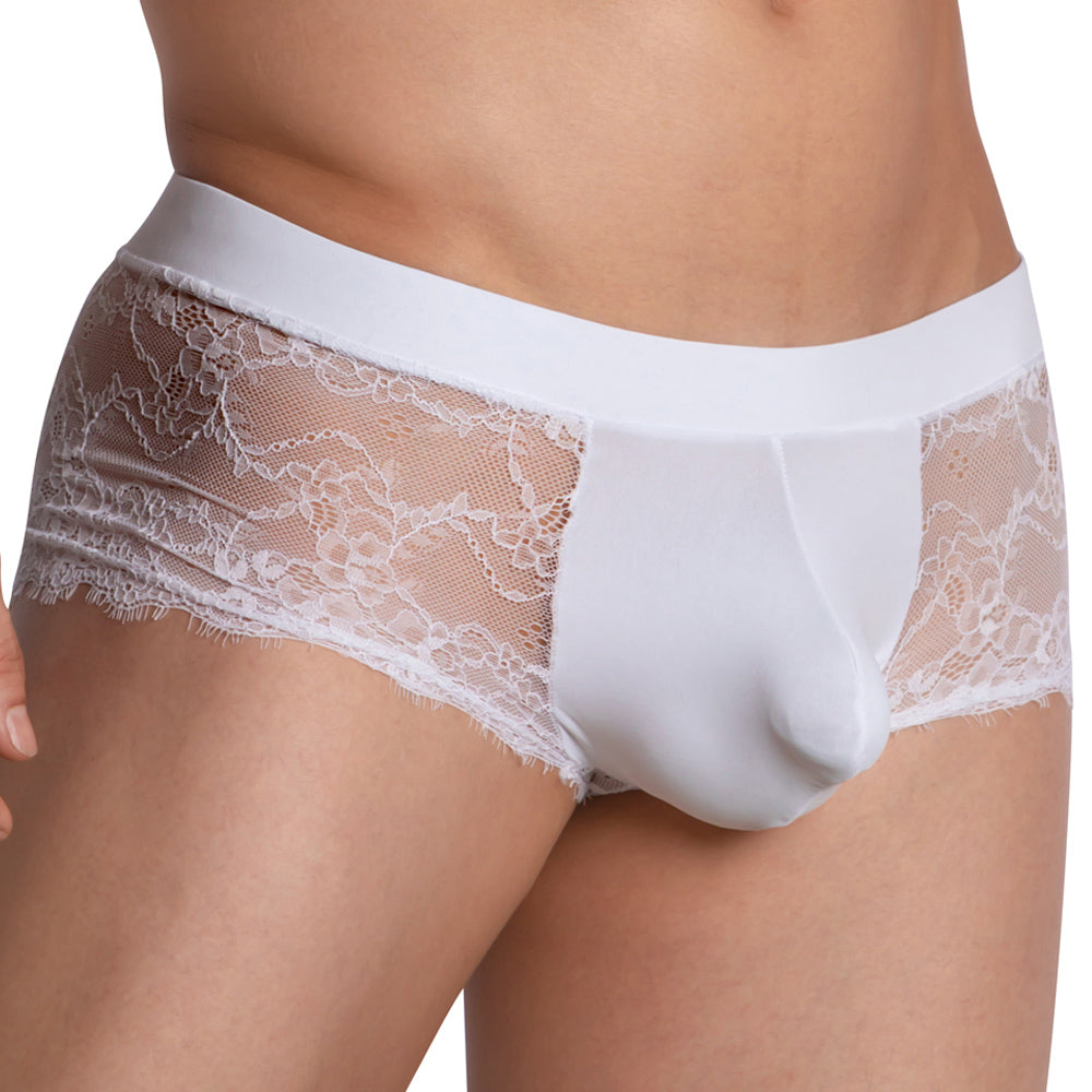 JCSTK - Secret Male Sissy Mesh Lace Bikini Boxer Briefs White