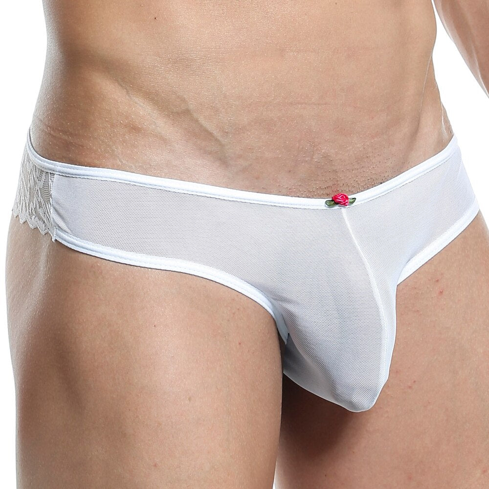 Secret Male Underwear Mesh and Lace Thong White