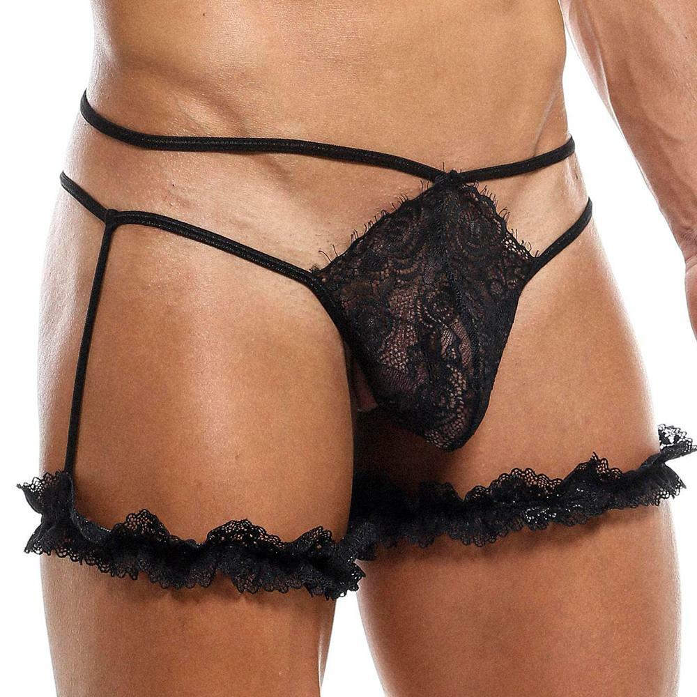 JCSTK - Mens Lace G string with Garters Black