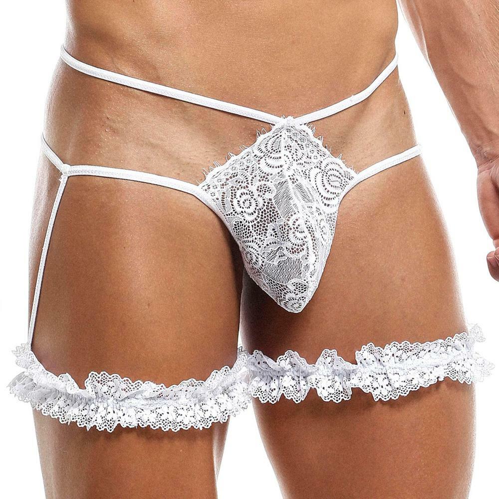 JCSTK - Mens Lace G string with Garters White