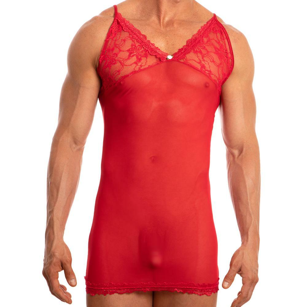 Mens Secret Male Sheer Mesh and Lace Babydoll Red