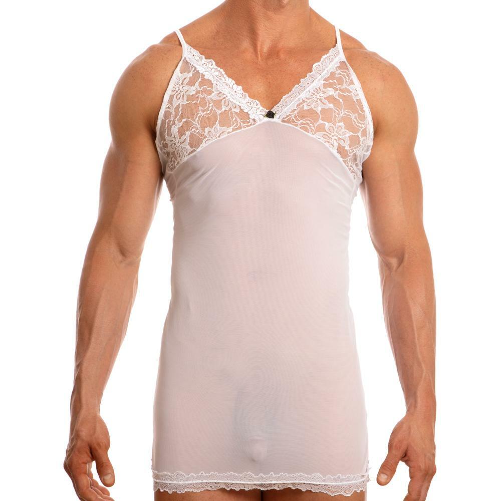 SALE - Mens Secret Male Sheer Mesh and Lace Babydoll White