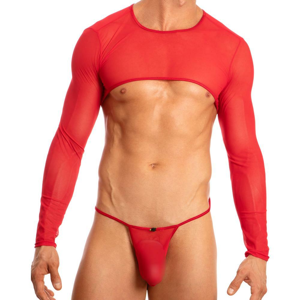 SALE - Mens Secret Male Crop Top with Sleeves Red