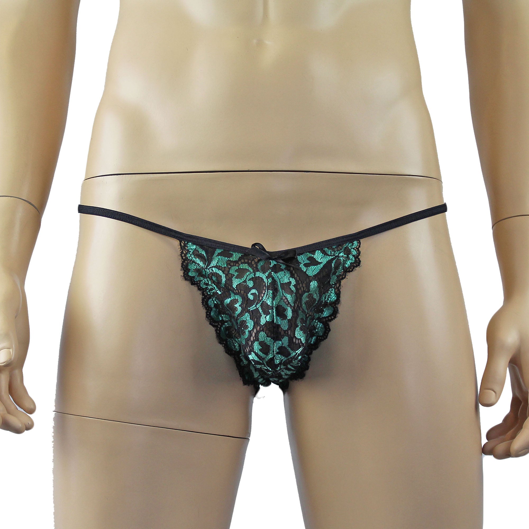 Mens Sweetheart Shiny Lace Pouch G string (green plus other colours)