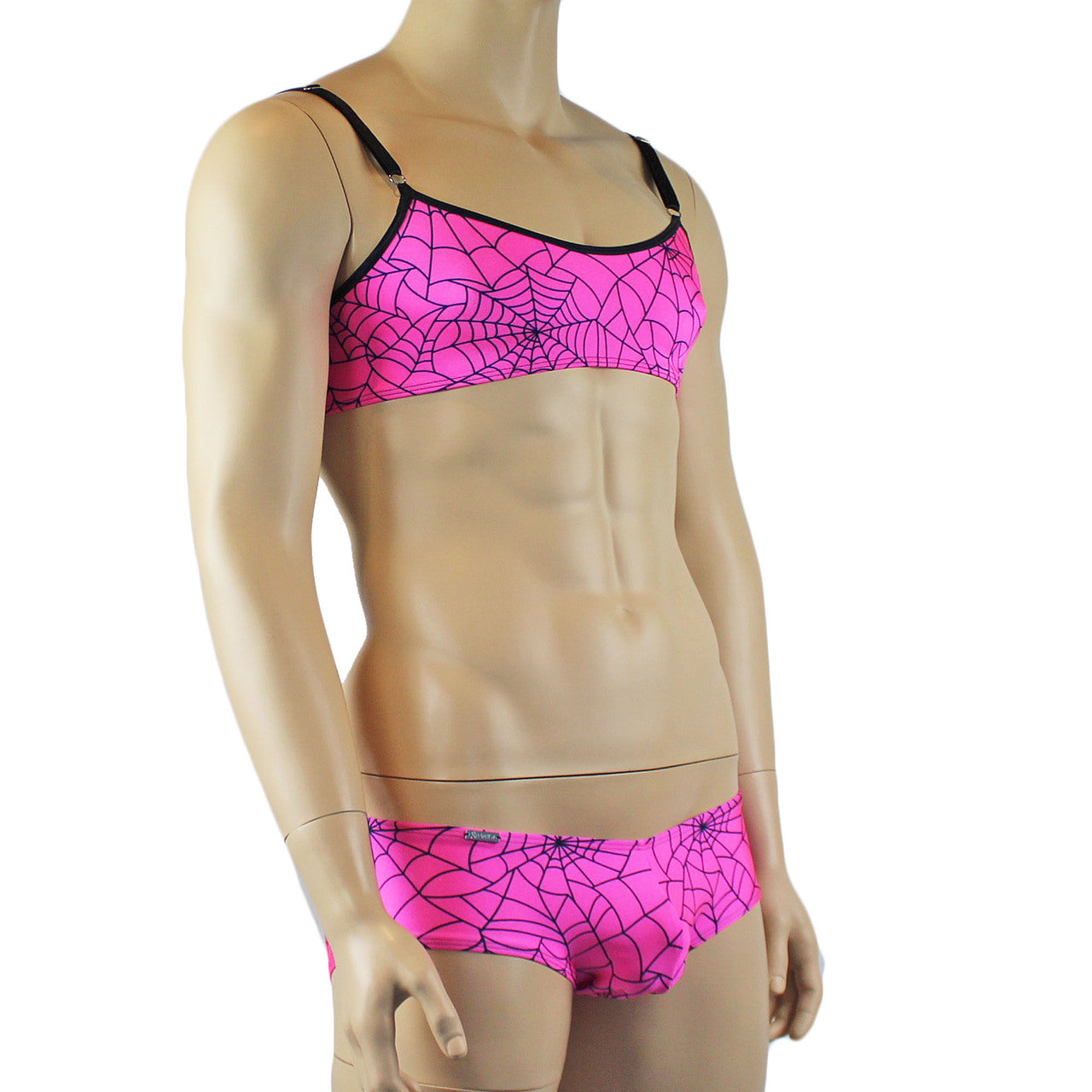 Mens Halloween Spooky Spider Web Bra Top & Boxer Brief (pink & lime colours)