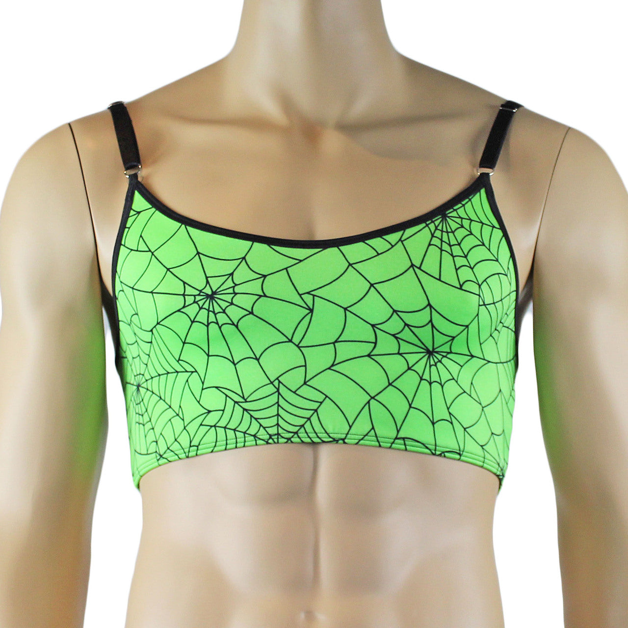 Mens Halloween Spooky Spider Web Camisole Bra Top (lime & pink colours)
