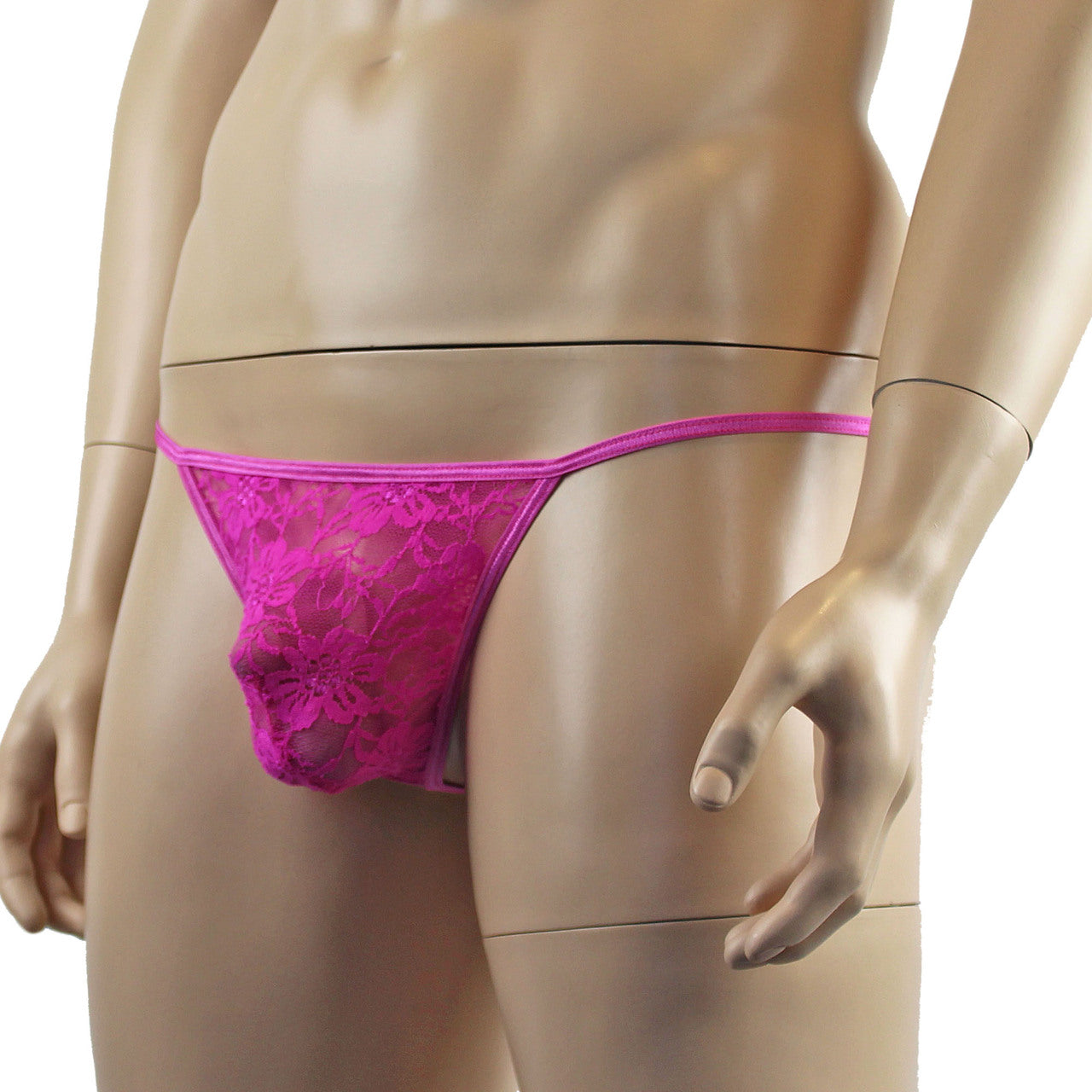 Mens Floral Lace Sheer G string (neon pink plus other colours)