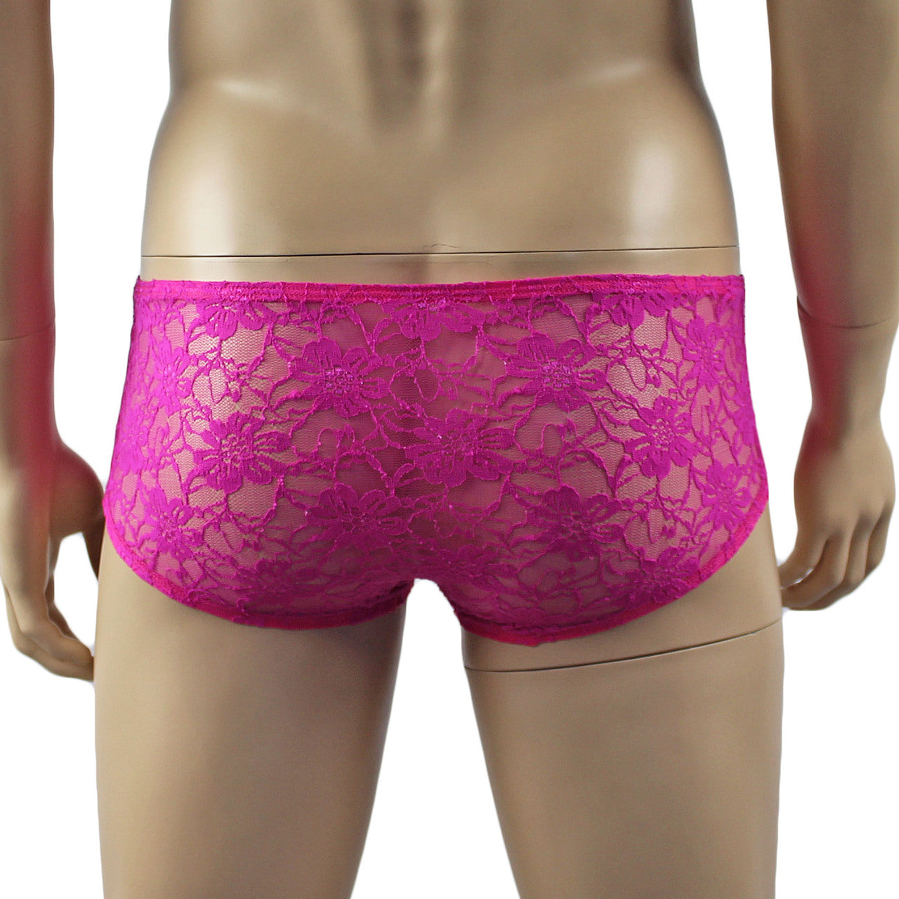 Mens Lace Crop Bra Top Camisole and Male Lingerie Panty Briefs (neon pink plus other colours)