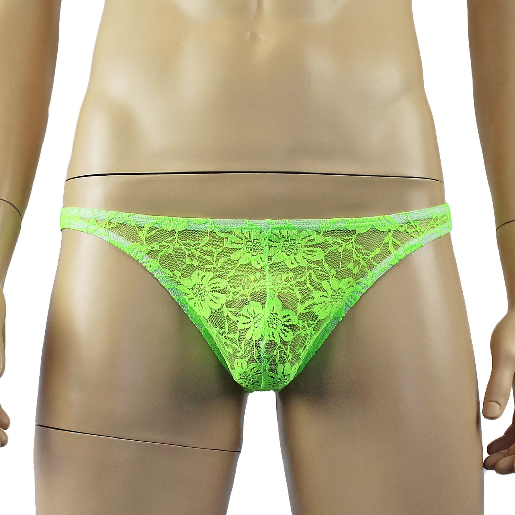 Mens Sexy Lingerie Lace Thong G string Neon Green