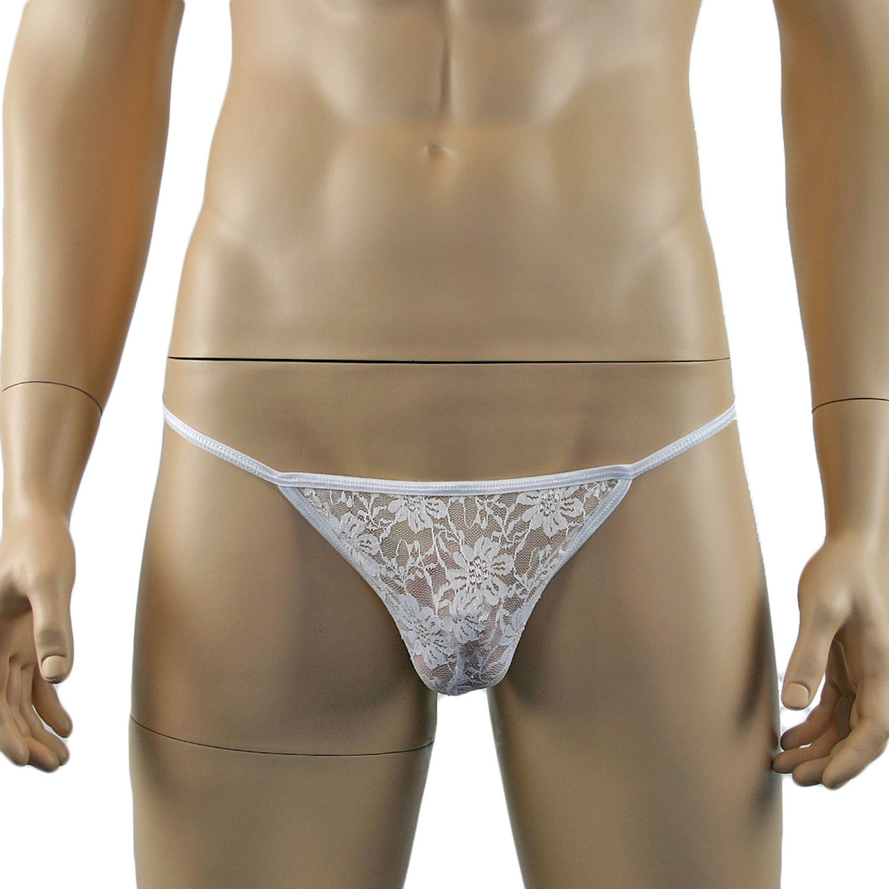 Mens Lace Crop Bra Top Camisole and Male Lingerie G string White