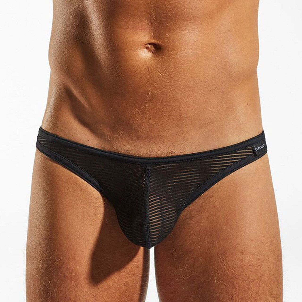 Mens Cocksox Sheer Multi Striped Brief Eros Black