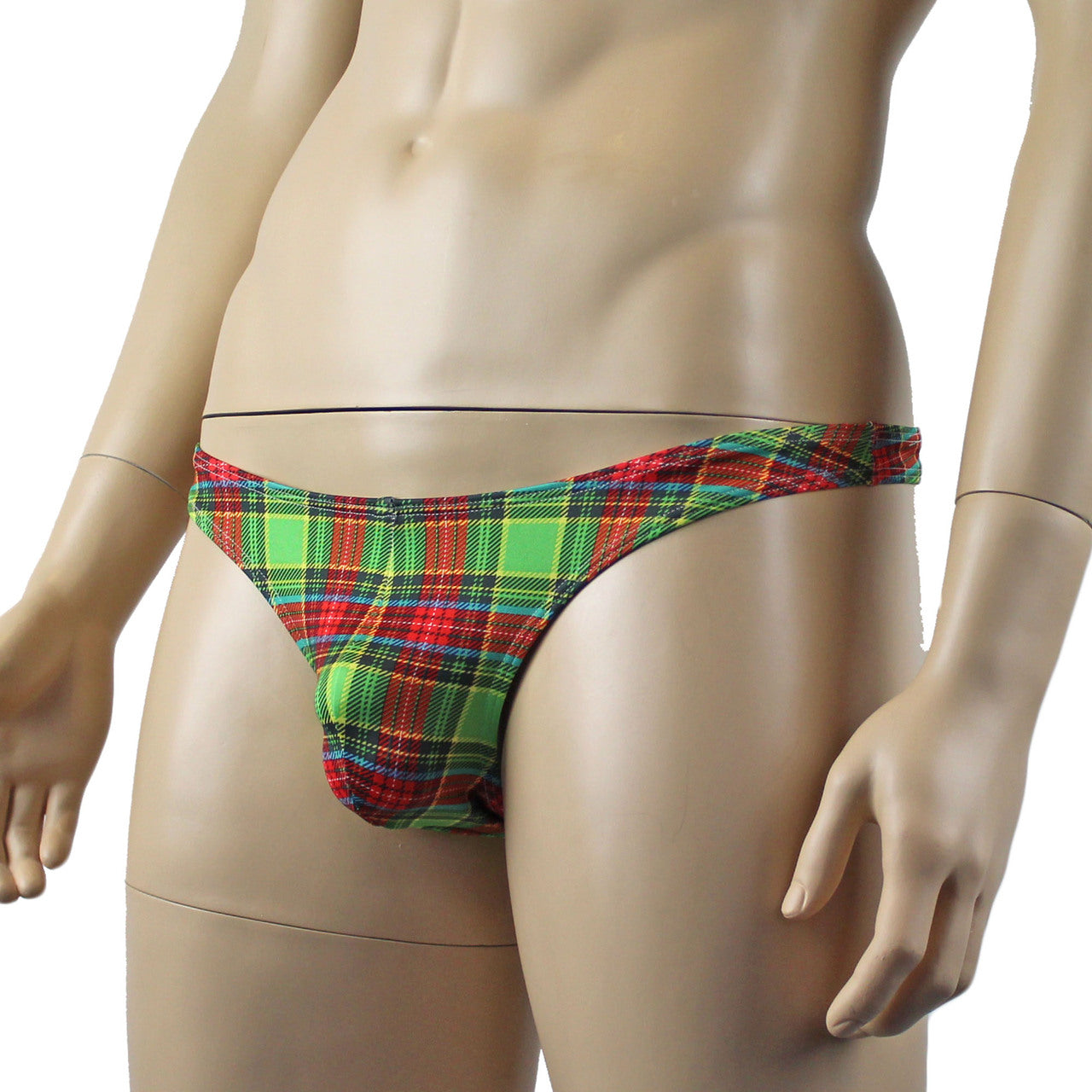 Mens Plaid Tartan Sexy Mini Thong Green and Red