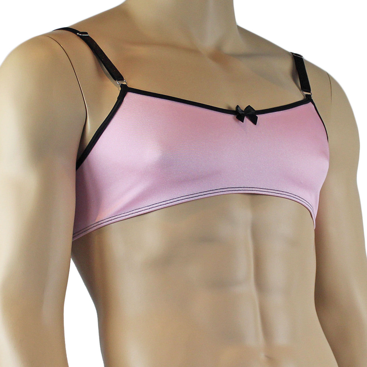 Mens Lingerie Twinkle Spandex Bra with Bow, Light Pink & Black