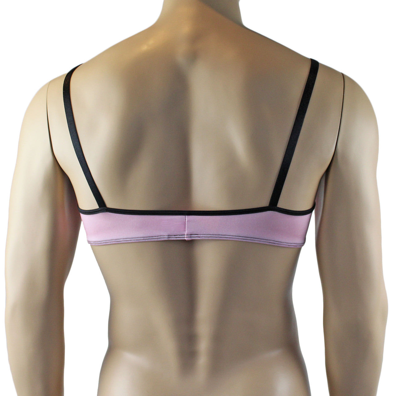 Mens Lingerie Twinkle Spandex Bra with Bow, Light Pink & Black