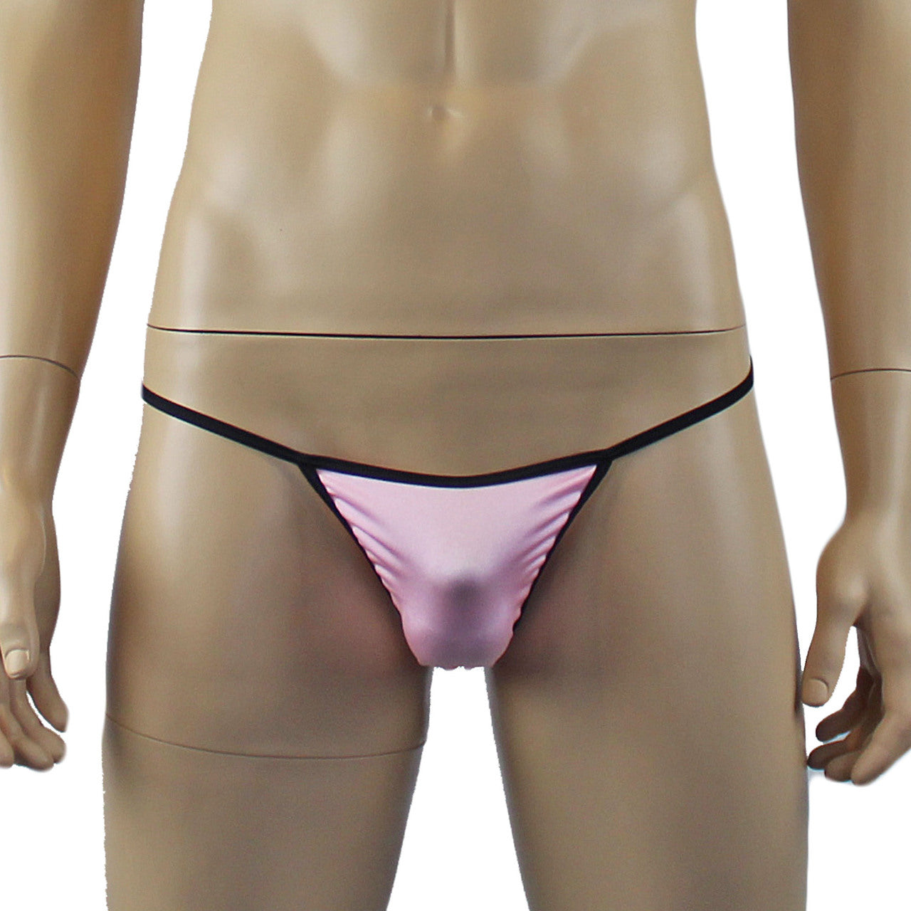 Mens Lingerie Twinkle Spandex Mini G string with Bow, Light Pink & Black