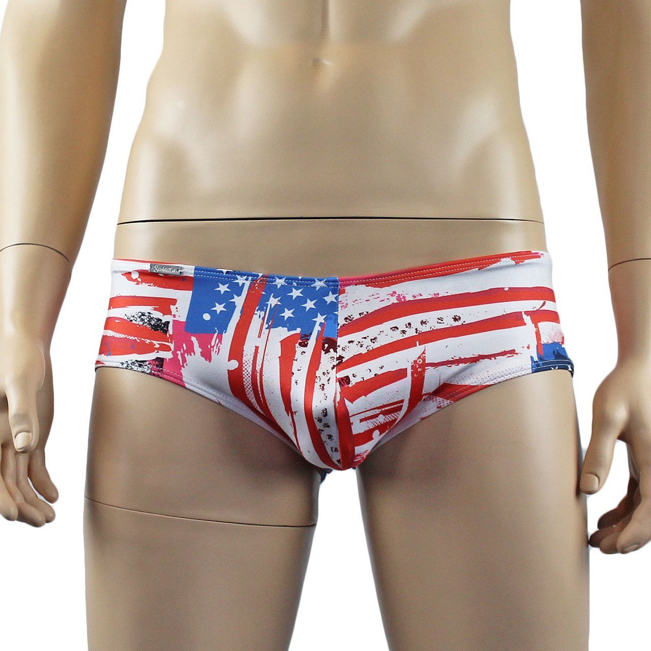 Mens US American Flag Mini Low Rise Boxer Brief Shorts