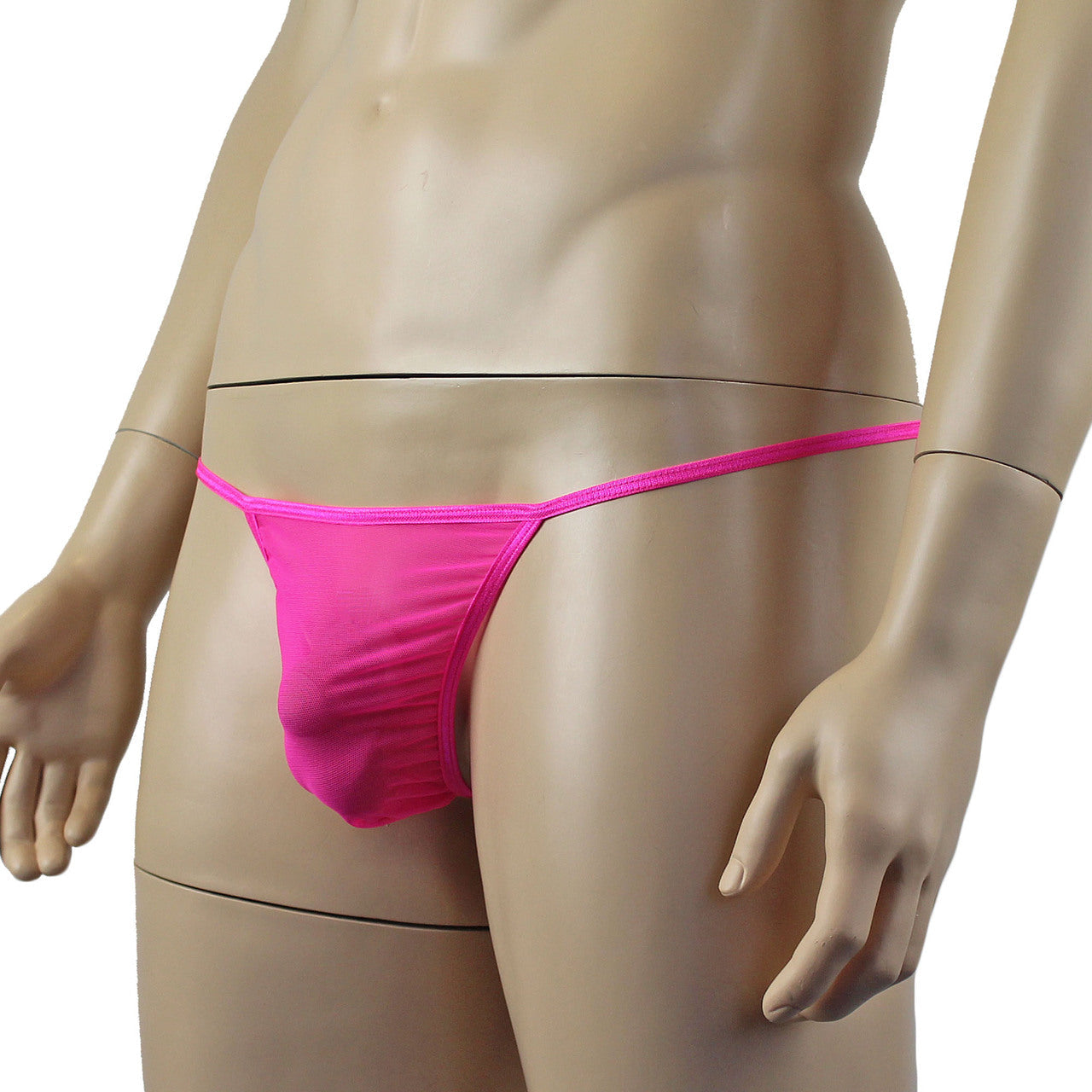 Mens Vicky See Through Sheer Mesh Pouch G string Hot Pink