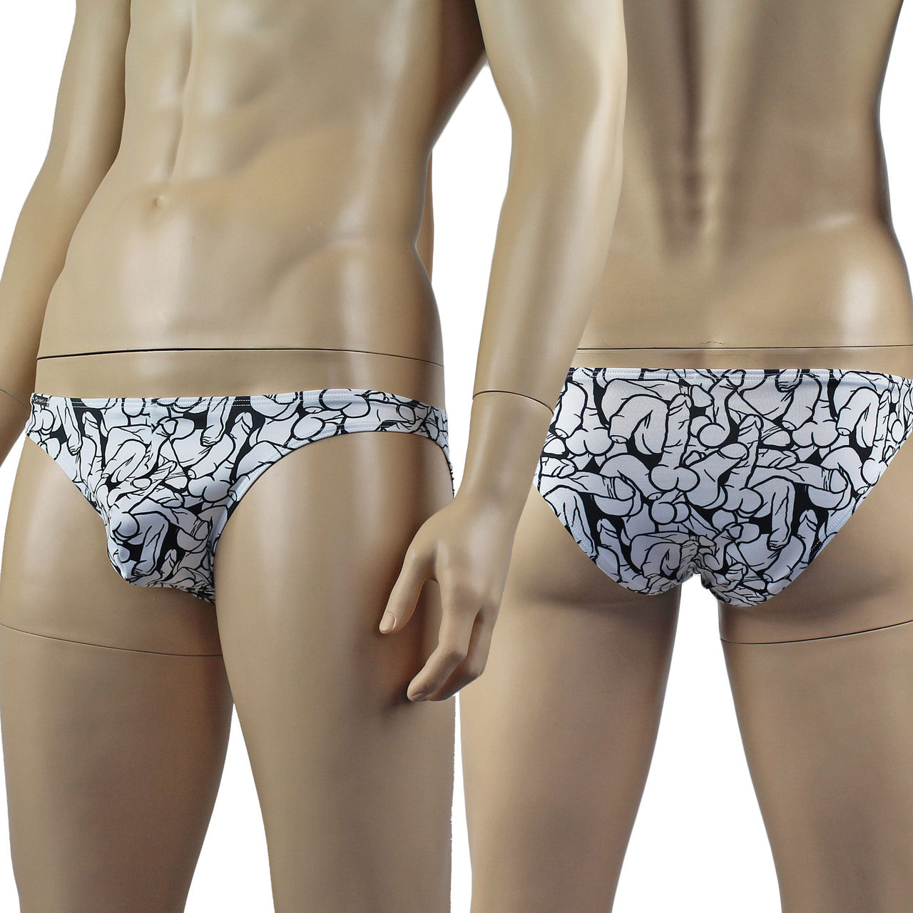 Mens Willie Bikini Brief with Penis Print Black and White