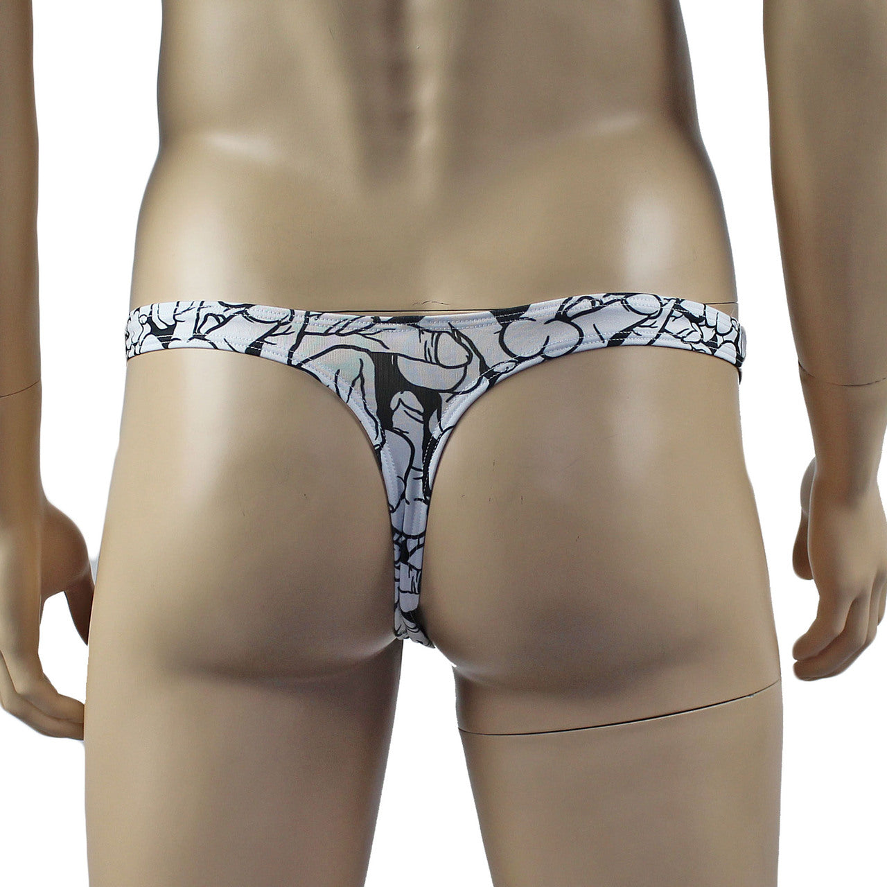 Mens Willie Thong with Penis Print Black and White