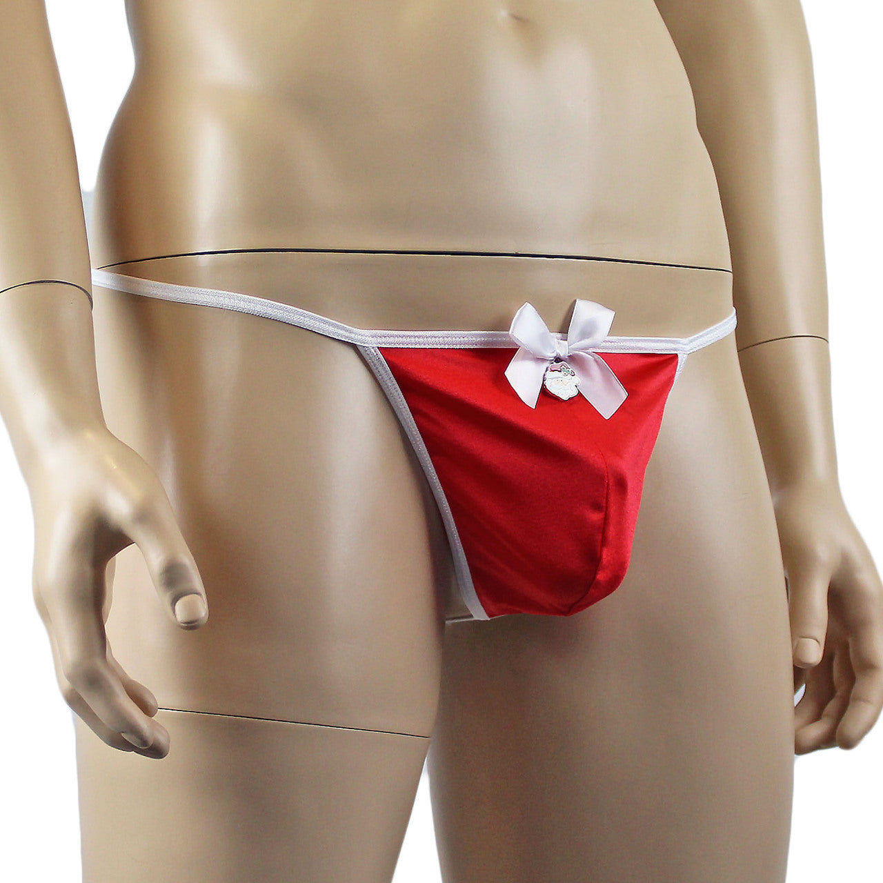 Mens Stretch Spandex Pouch G string with Bow & Santa